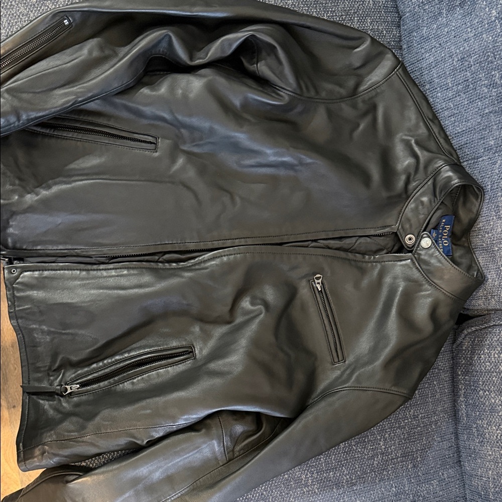 Ralph Lauren cafe Leather Men's Black Jacket